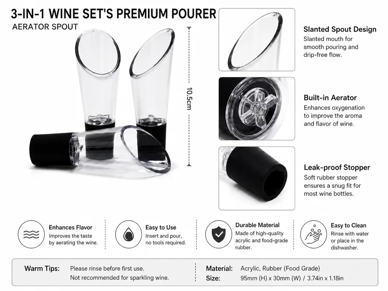 3-Piece Pneumatic Pen-Style Wine Opener Set