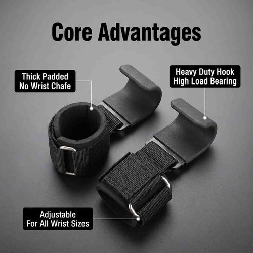 2PC Gym Hand-Bar Wrist Strap Weight Lifting Hook Grips with Palm Guard Fitness Hook Weight Strap for Pull-Ups Power Lift Gloves