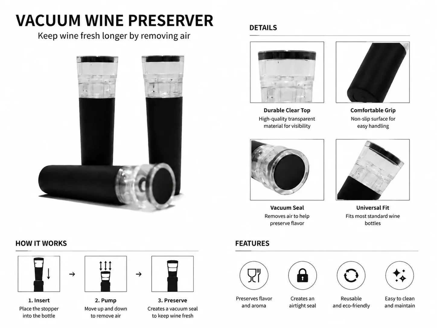 3-Piece Pneumatic Pen-Style Wine Opener Set