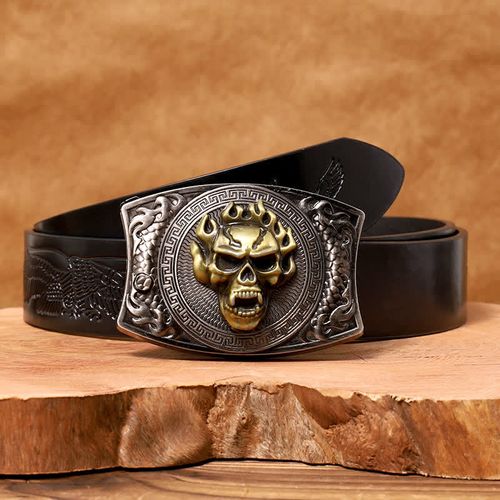 Men's DIY Gold Poker Hidden Folding Knife Leather Belt  (9)