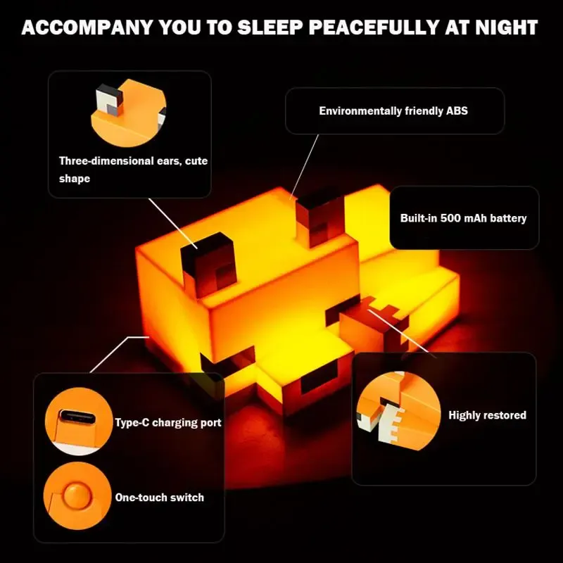 Cute Fox Design Decorative Night Light, Soft Orange Glow, Gaming Room Decor for Boys and Girls, Novelty Lighting for Playroom and Bedroom, Best Friend Gift Ideas