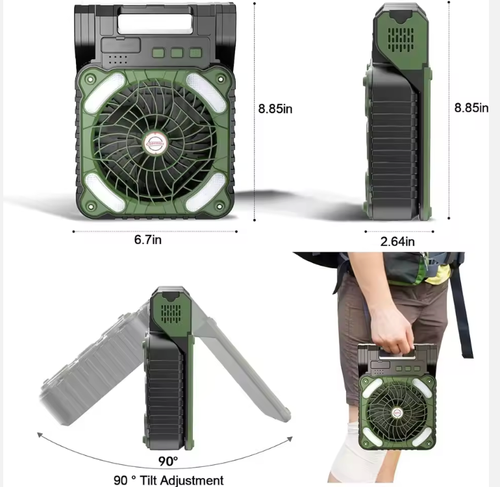 💗Portable LED Lantern Solar Powered Camping Fan 4-Speeds 90° Folding Ventilador Wind Rechargeable for Household Use