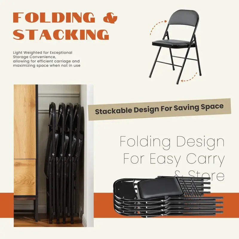 Value Pack   Folding versatile seating with Leather Padding    Sturdy Metal Frame, Foldable and Easy to Store for Indoor and Outdoor Use at Office