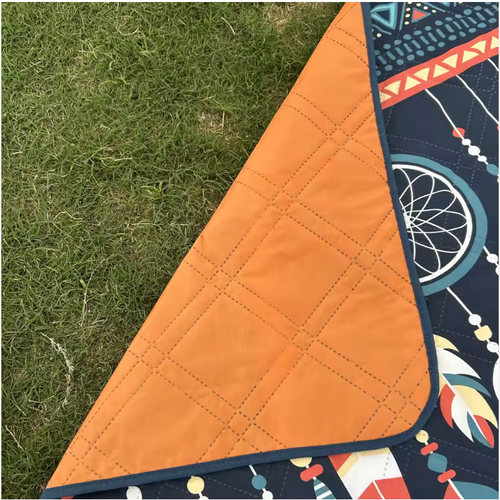 💗Geometric pattern printed ultrasonic quilted polyester sponge blanket, portable beach mat, camping picnic blanket, outdoor