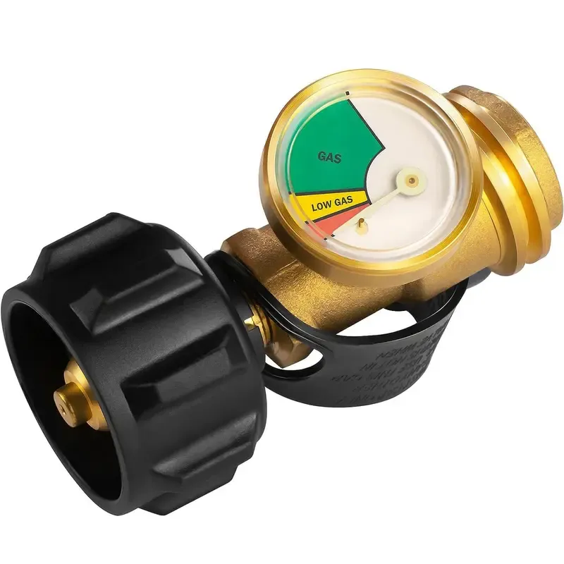 Propane Tank Gauge, Brass Construction, Propane Level Indicator, Fuel Level Monitoring for 5-40lb Tanks, Perfect for RV Camper, Propane Heater, Fire Pit, Gas Grill and More, QCC1 Type 1 Connection
