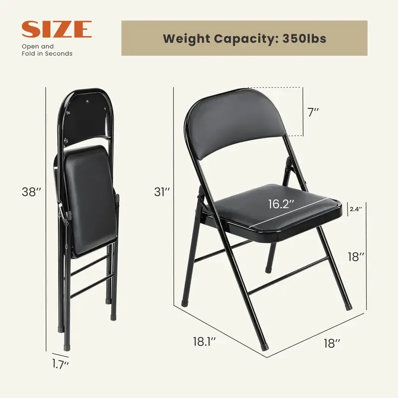 Value Pack   Folding versatile seating with Leather Padding    Sturdy Metal Frame, Foldable and Easy to Store for Indoor and Outdoor Use at Office