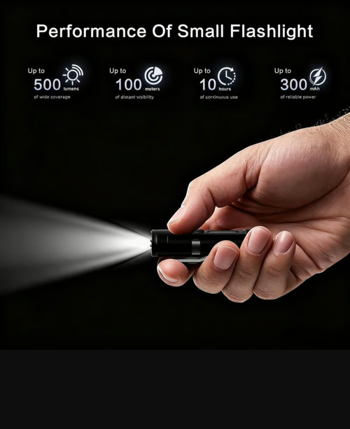 🔦Pocket Rechargeable EDC Flashlight: 500 Lumens Mini Keychain Light with Fire Starter & Window Breaker