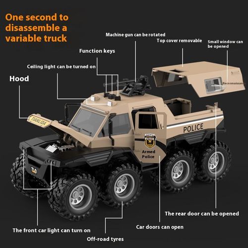 Kid's Inertial Sound and Light off Road Car Eight Wheeled Armored Special Police Vehicle Educational and Early Education Gift