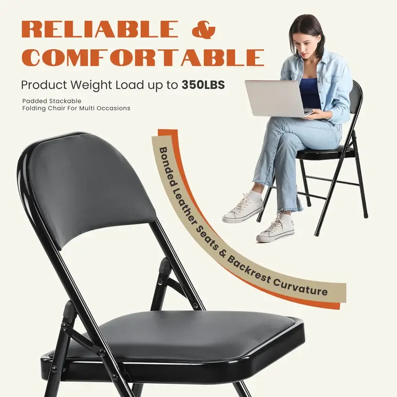 Value Pack   Folding versatile seating with Leather Padding    Sturdy Metal Frame, Foldable and Easy to Store for Indoor and Outdoor Use at Office