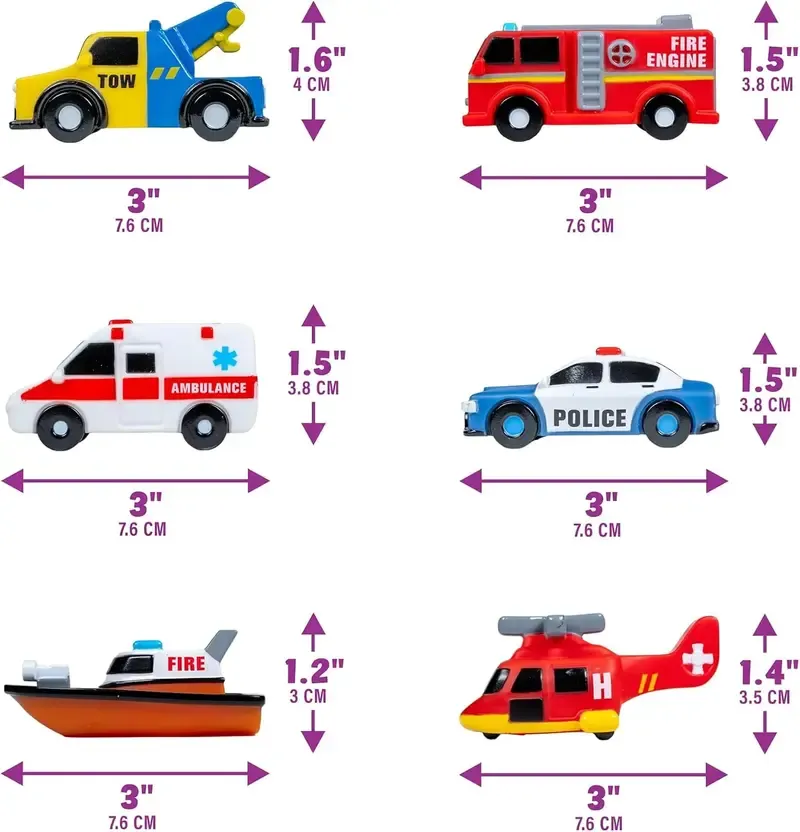 Tub Works Emergency Cars Light Up Bath Toys 6 Pack Water Activated Flashing Colors Soft Squeezable Sensory Toys for Kids Bath Fun in the Tub