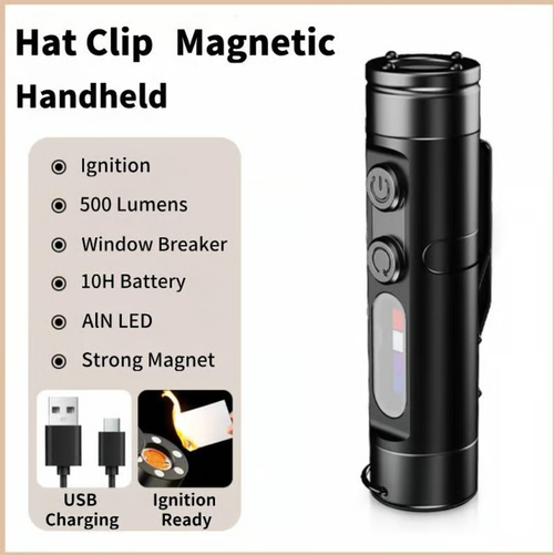 🔦Pocket Rechargeable EDC Flashlight: 500 Lumens Mini Keychain Light with Fire Starter & Window Breaker