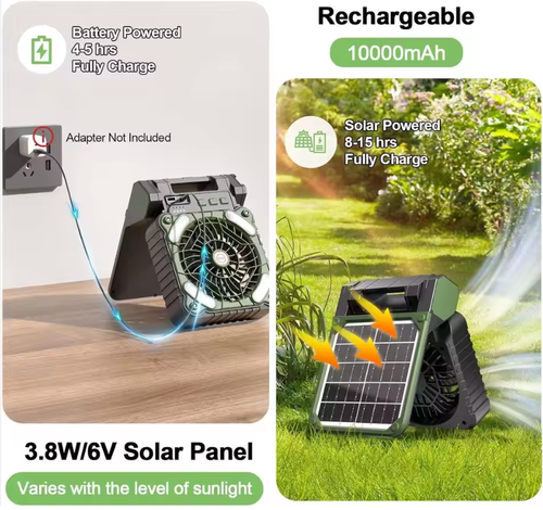 💗Portable LED Lantern Solar Powered Camping Fan 4-Speeds 90° Folding Ventilador Wind Rechargeable for Household Use