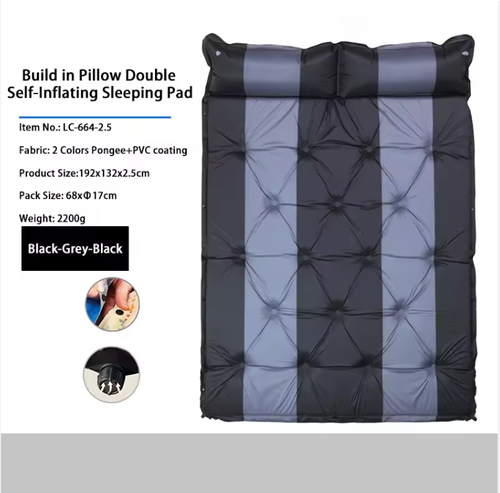 Double self-inflating camping mat with two built-in pillows,  waterproof outdoor sleeping mat.（192*132*0.5cm）