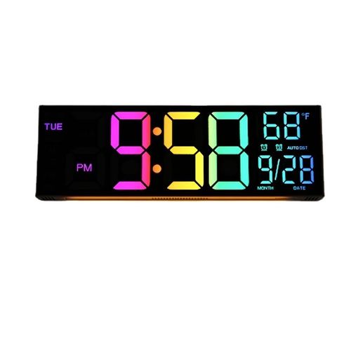 HD Lcd Display with Remote Control Dual Alarm with RGB Large Digital Wall Clock Temperature for Living Room