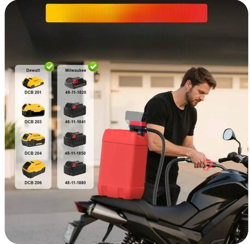 Cordless Fuel Transfer Pump Compatible .Lithium battery version: 12 liters per minute (automatic stop when full).