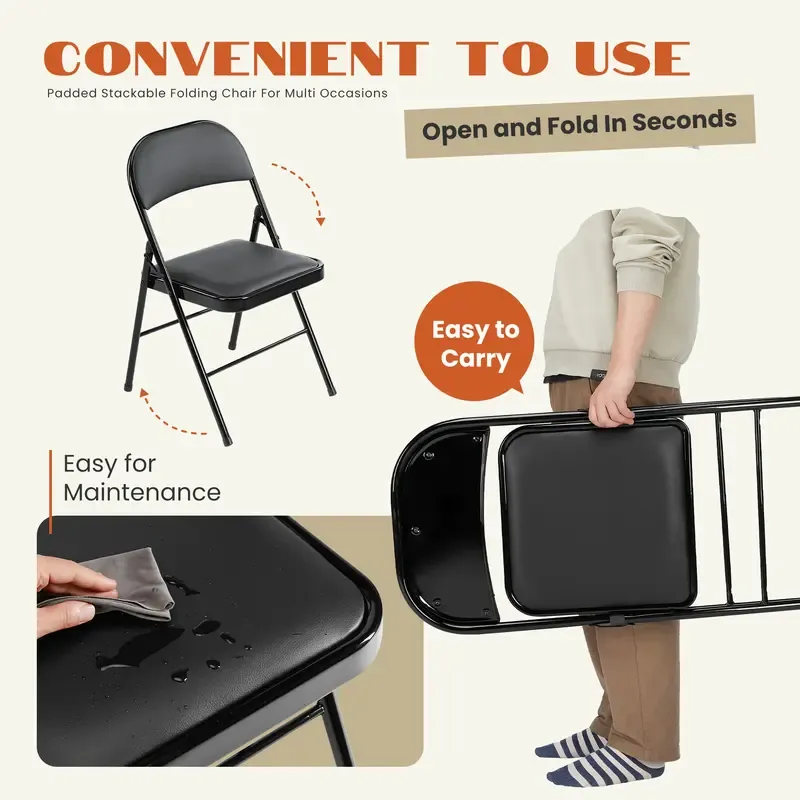Value Pack   Folding versatile seating with Leather Padding    Sturdy Metal Frame, Foldable and Easy to Store for Indoor and Outdoor Use at Office