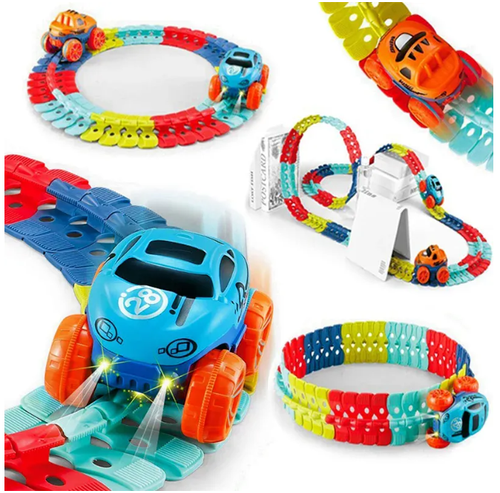Rechargeable Anti-gravity Assembled Track Car LED Light-Up Race Car Flexible Changeable Magic Race Car Track Set Gift for Kids