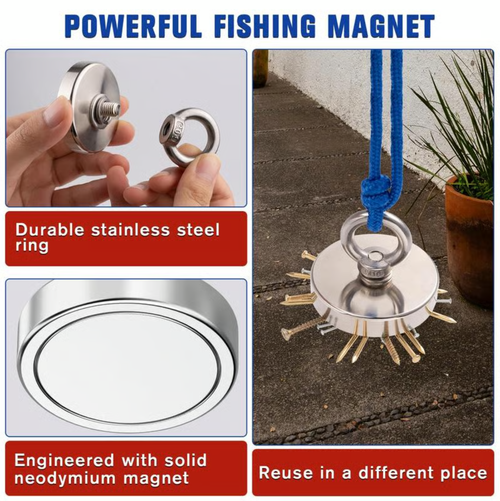🔥Fishing Magnet: 🧲(Model D60: Bottom diameter 42mm, vertical suction force 0-58KG, 6mm*20m retrieval rope)