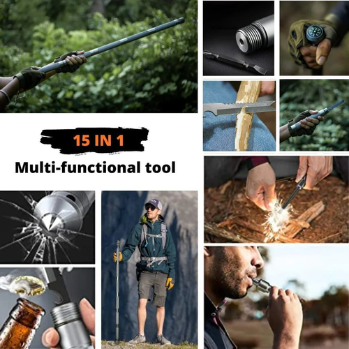 Tactical Hiking Stick w Integrated Survival Kit