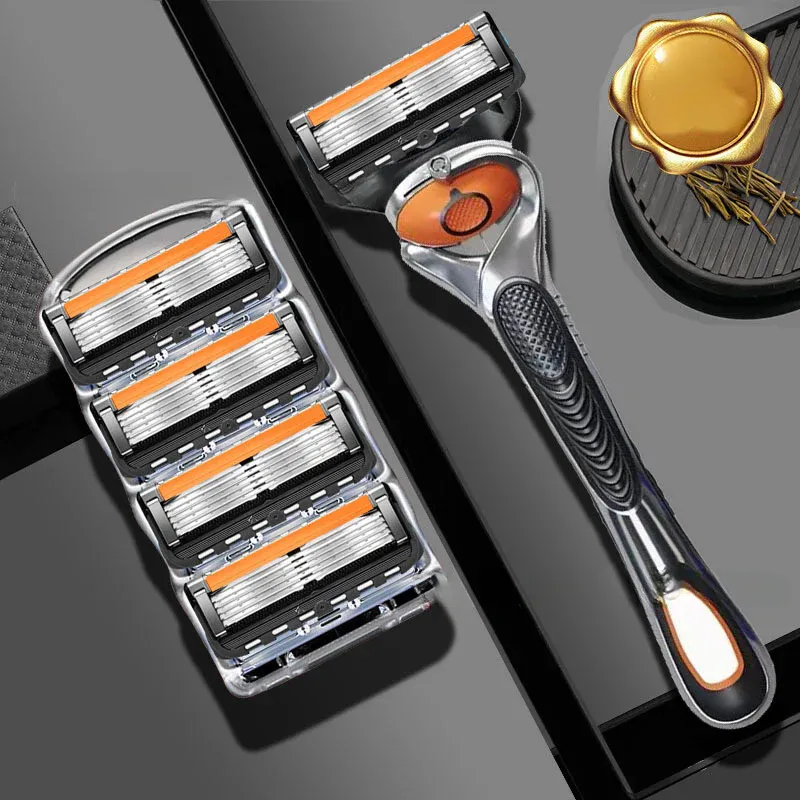 Multi-blade Quick Release High Precision Shaving Razor（1 rotating handle + orange 12 blades + knife holder box