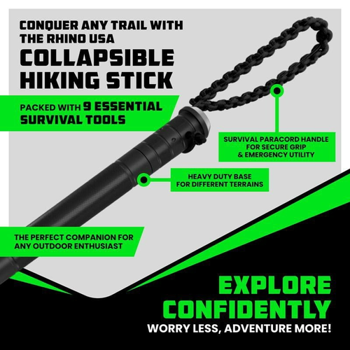 Tactical Hiking Stick w Integrated Survival Kit