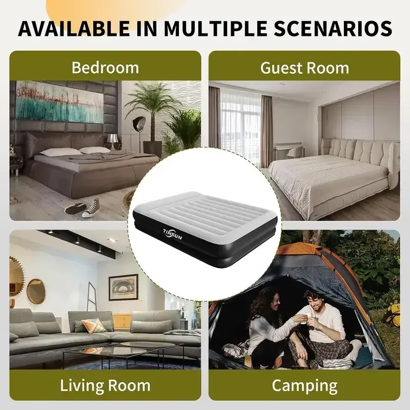 Queen Air Mattress with Built in Pump,Air Bed for Camping,Home&Guests,Fast&Easy Inflation Deflation Airbed,Double Blow up Bed,Travel Cushion (Black)