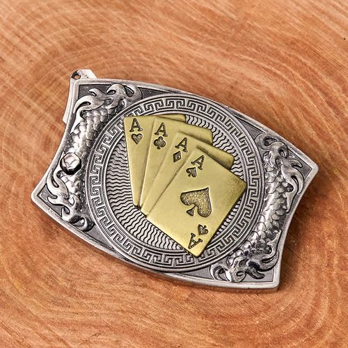 Men's DIY Gold Poker Hidden Folding Knife Leather Belt  (9)
