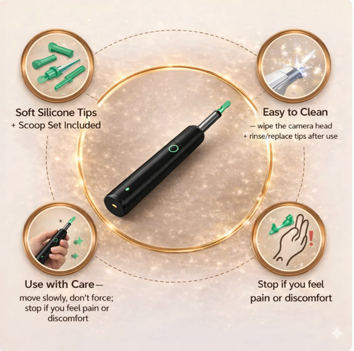 Wireless cleaning endoscope for high-definition ear cleaning（Black - Premium Edition + 9-Piece Set ）
