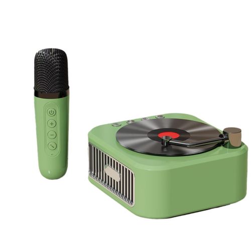 Toca-discos de vinil retrô antigo áudio Bluetooth alto-falante sem fio microfone duplo karaokê