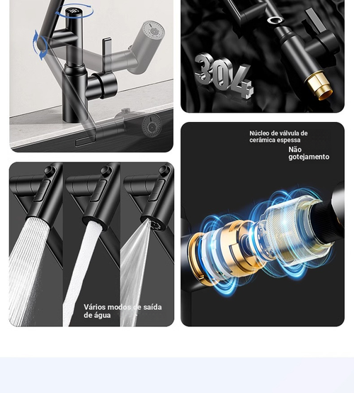 Torneira em aço inoxidável com lavatório para casa de banho, braço mecânico multifuncional, visor digital de água quente fria, articulação universal