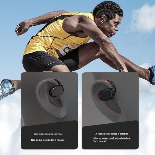 Auriculares sem fio Bluetooth com bateria de longa duração, exibição de chamadas, tecnologia de condução óssea, design esportivo e de suspensão