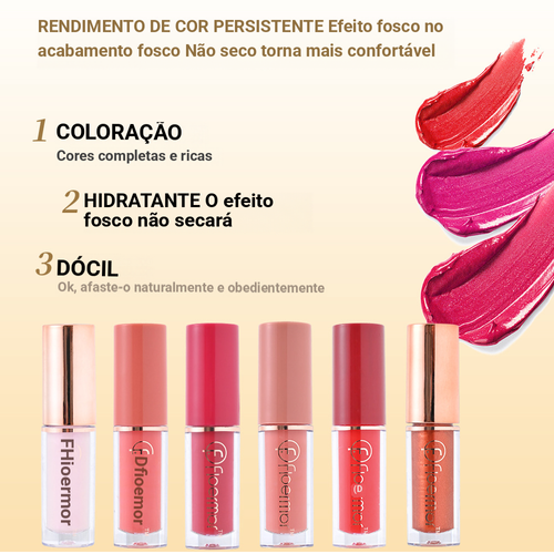 Série de 12 cores de batom e verniz de labios, estilo ocidental, mate e brilhante, não mancha e muda de cor