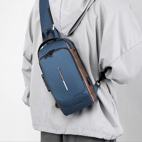Bolso para o peito masculino com bloqueio de senha, antifurto, para ciclismo, estilo casual, para outdoors e corrida, cinto para a cintura, ombreiro ou cruzado, mochila esportiva
