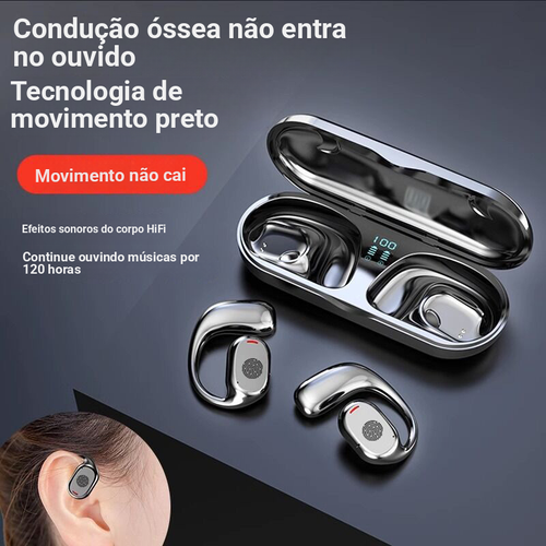 Auriculares sem fio Bluetooth com bateria de longa duração, exibição de chamadas, tecnologia de condução óssea, design esportivo e de suspensão