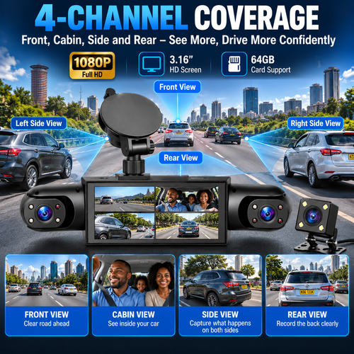 🚚 HOT SALE 🚚 COD ！Four-Channel Dash Cam. Nairobi Stock |48H Dispatch |COD Orders are dispatched within 48 hours from our  Nairobi warehouse. Delivery takes 1–3 working days.