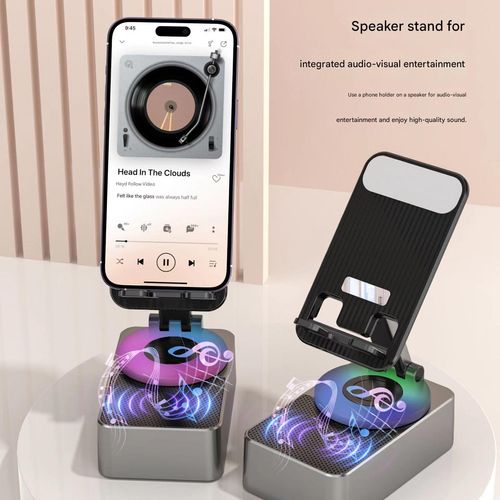 3-in-1 Portable Desktop Speaker: Bluetooth, Rotatable & Foldable Phone Stand, and Colorful LED Lights — A Multifunctional Audio Device