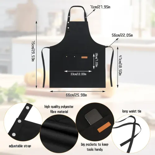 Black Waterproof Apron with Pocket