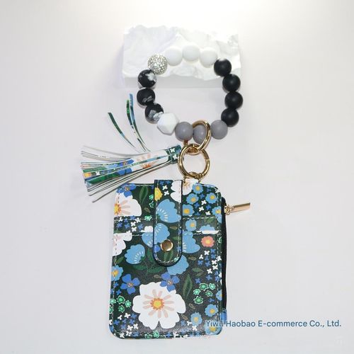 Western-Style Silicone Wristlet ID Holder — Floral-Print Fold-Over Card Case & Keychain