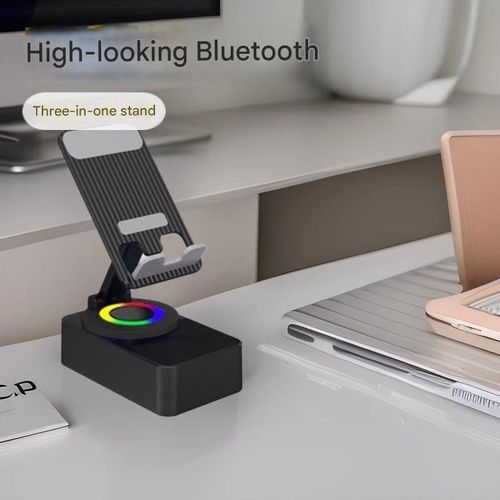 3-in-1 Portable Desktop Speaker: Bluetooth, Rotatable & Foldable Phone Stand, and Colorful LED Lights — A Multifunctional Audio Device