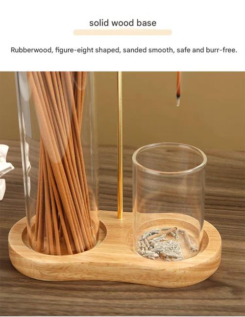 2-in-1 Incense & Candle Holder, 1 Count Wooden-Base Incense Burner with Removable Glass Ash Collector, Home Decor Ornament for Living Room & Bedroom, Scented Home Fragrance