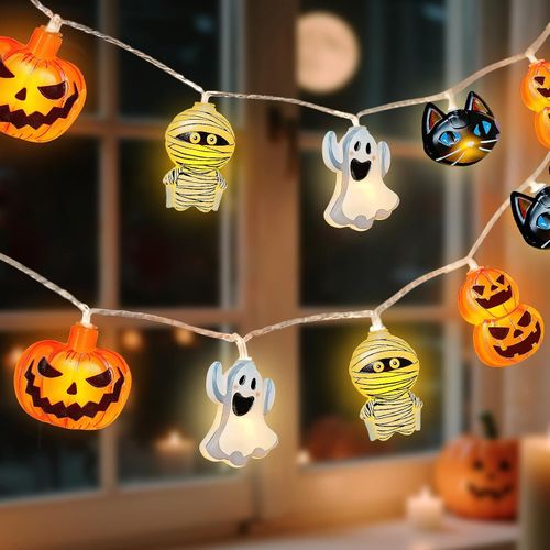 Solar Halloween Lights Outdoor LED String Lights – Pumpkin Ghost Bat Skull Party Decoration