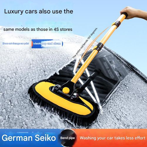 43-Inch Long-Handle Car Wash Mop — 15° Ergonomic Design, Microfiber Material, Scratch-Free, Retractable Aluminum Pole (Durable) — Suitable for Cars, Trucks, SUVs, and Home Cleaning