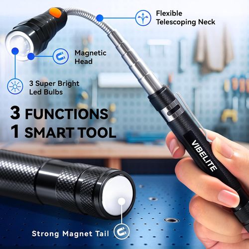 3-in-1 Telescopic Magnetic Pickup Tool with 3 LED Flashlight for Car Repair