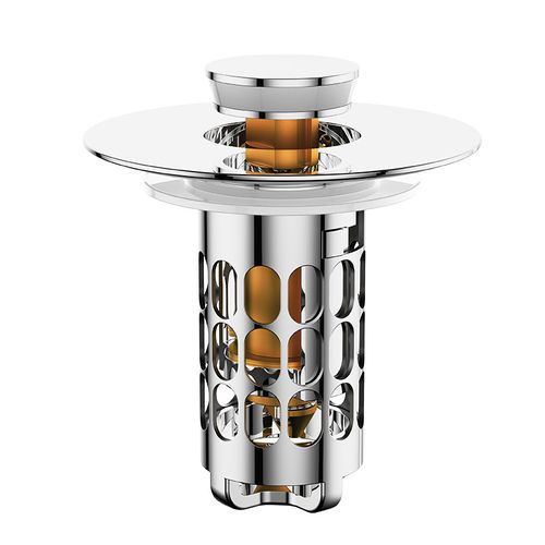 Bath Universal 2-in-1 Bathroom Sink Stopper, Pop-up with Anti-Clog Removable Stainless Steel Filter Basket Drain Hair Stopper, Anti-Odor Stopper