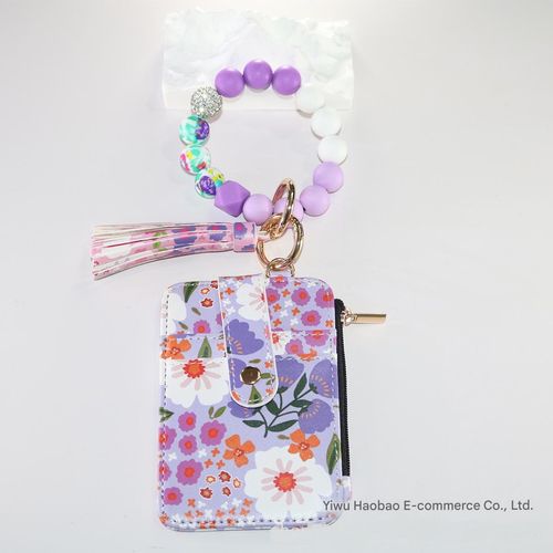 Western-Style Silicone Wristlet ID Holder — Floral-Print Fold-Over Card Case & Keychain