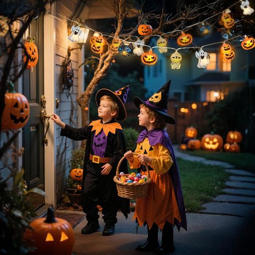 Solar Halloween Lights Outdoor LED String Lights – Pumpkin Ghost Bat Skull Party Decoration