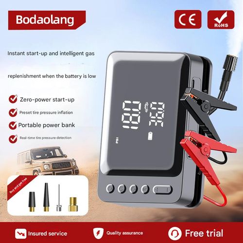 Integrated Car Tire Inflator, Emergency Jump Starter, Wireless Charger, and Smart Power Bank