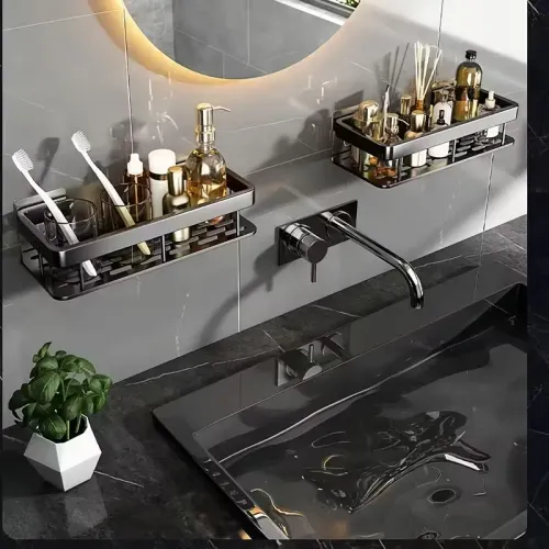 No-Drill Bathroom Storage Shelf