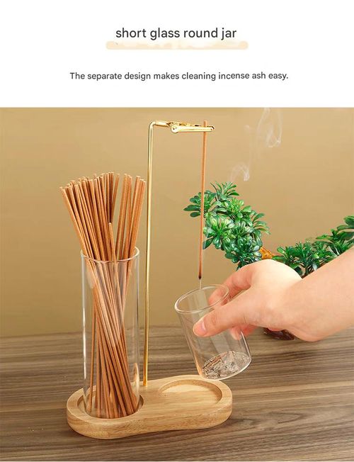 2-in-1 Incense & Candle Holder, 1 Count Wooden-Base Incense Burner with Removable Glass Ash Collector, Home Decor Ornament for Living Room & Bedroom, Scented Home Fragrance
