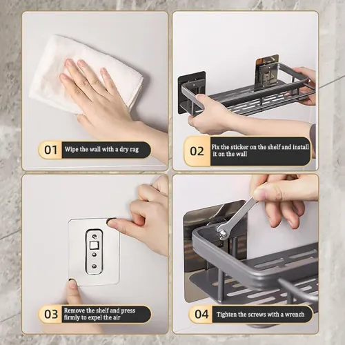 No-Drill Bathroom Storage Shelf